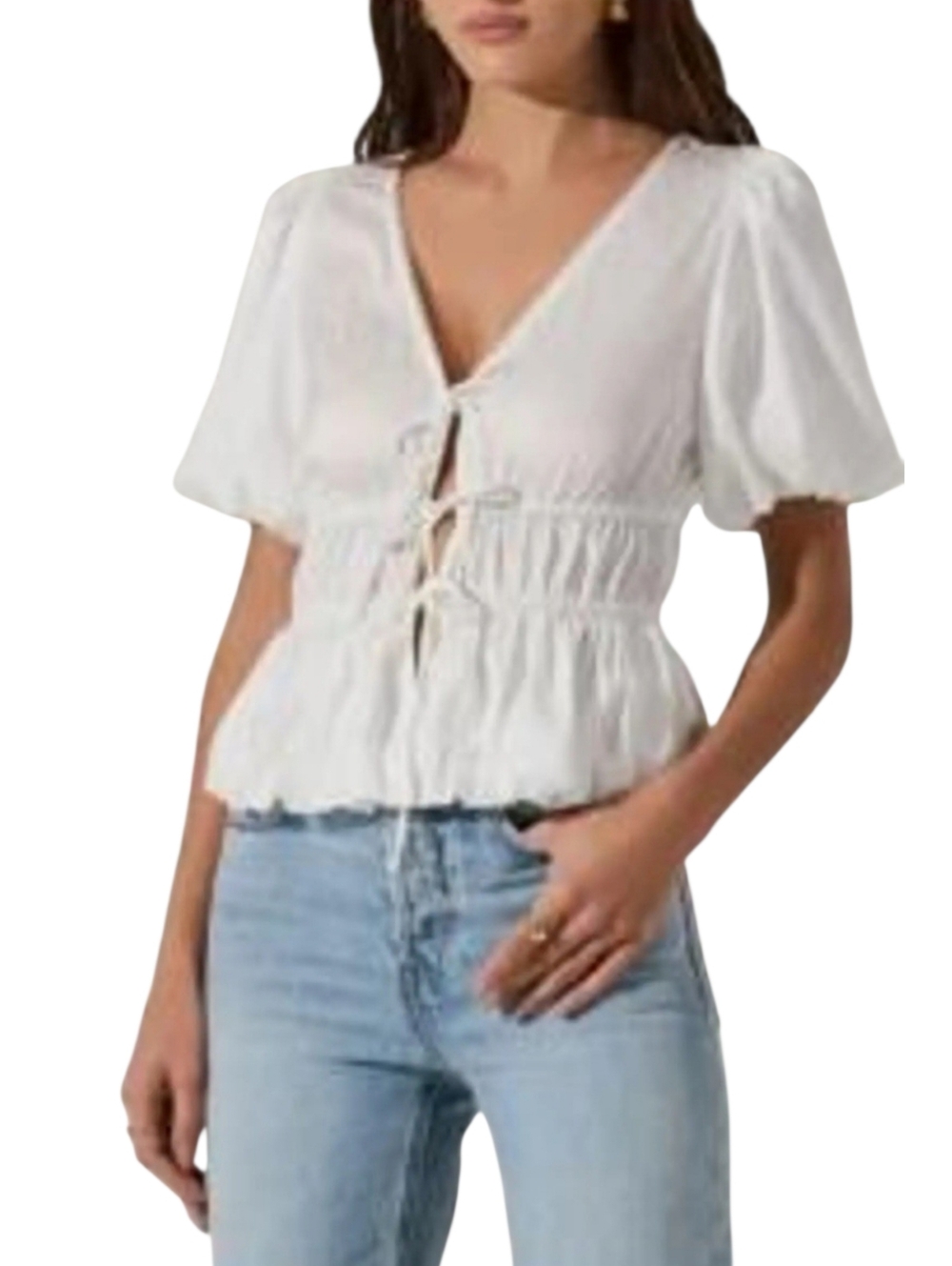 NWT‎ ASTR the Label White Satin Tie Front Peasant Blouse Size Small